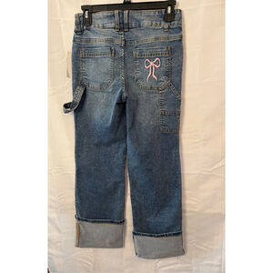 LOVE TRENDS Cropped Skater Utility Jeans Juniors Size 5 Coquette Cottage Bow
